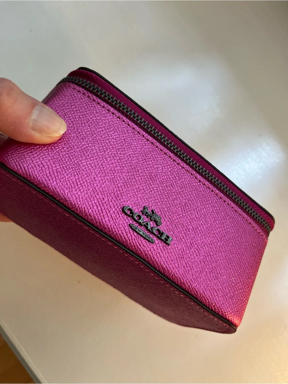 Coach Metallic Fuchsia Saffiano Mini Vanity Case
